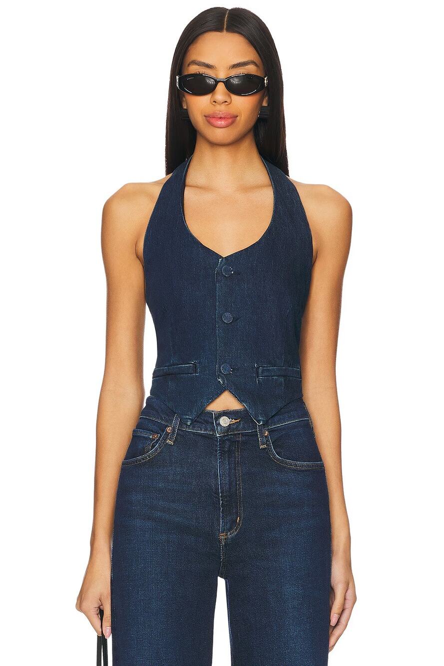 Good American Denim Halter Vest Indigo724 Size S NWT